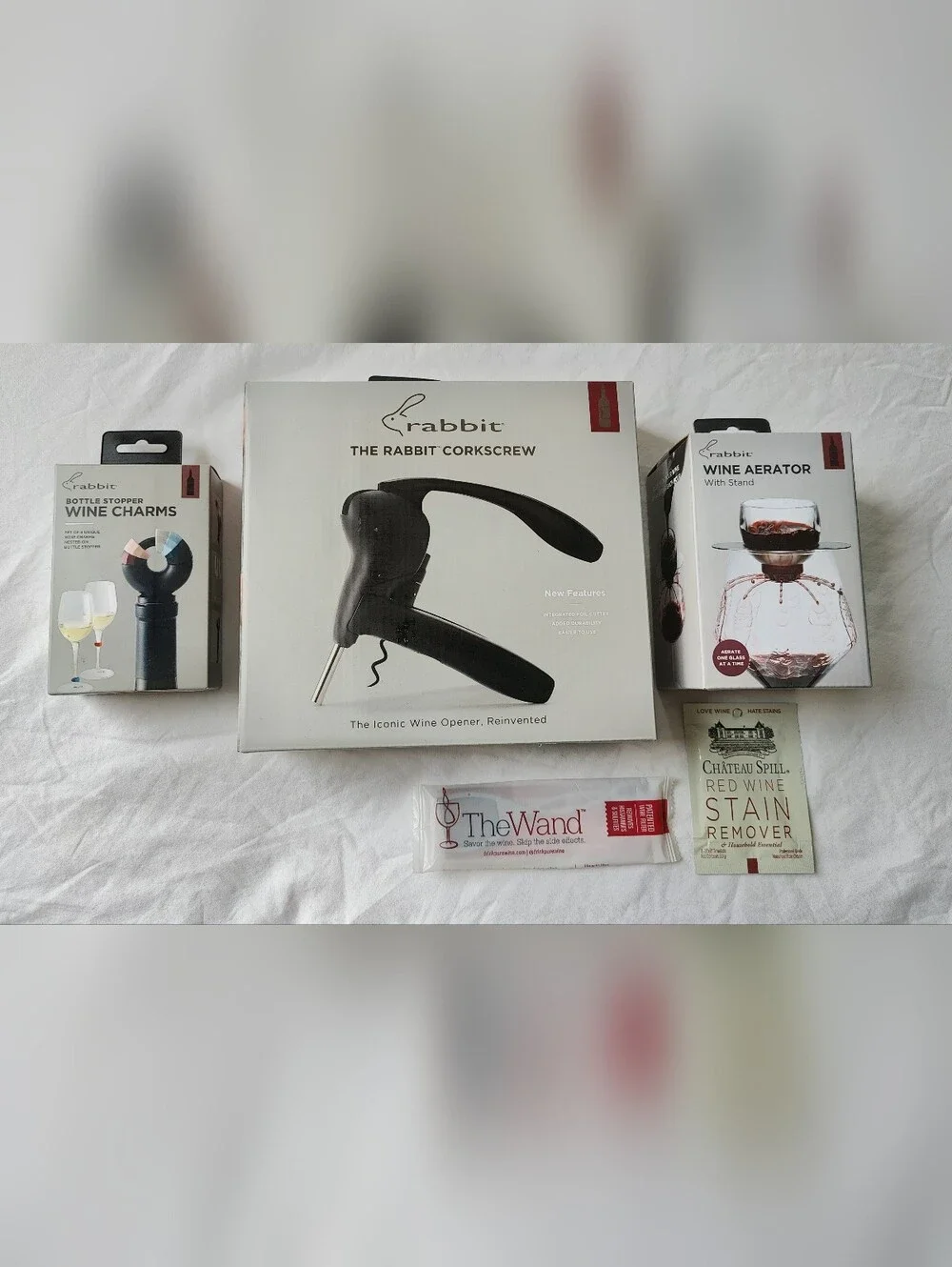 Rabbit Wine Opener Set + Aerator, Charms, Wand Filter & Stain Remover NWT Bundle